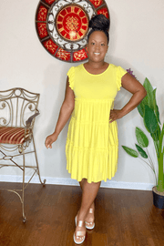 lee monet Dresses Keep It Simple Ruffle Sleeve Tiered Dress (Yellow)