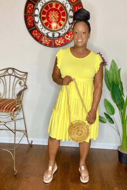 lee monet Dresses Keep It Simple Ruffle Sleeve Tiered Dress (Yellow)