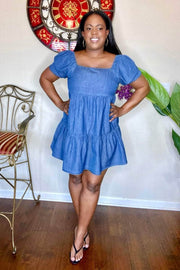 lee monet Dresses Short & Sweet Square Neck Denim Mini Dress