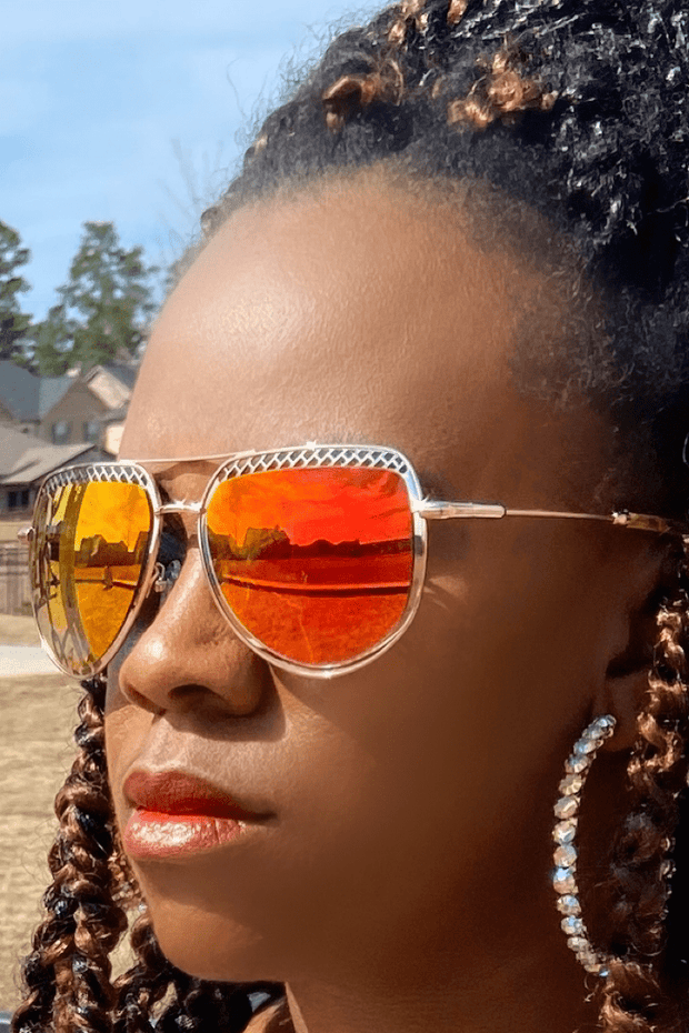 lee monet Gold Frame Cutout Upside Aviator Sunglasses (Orange/Pink/Yellow)