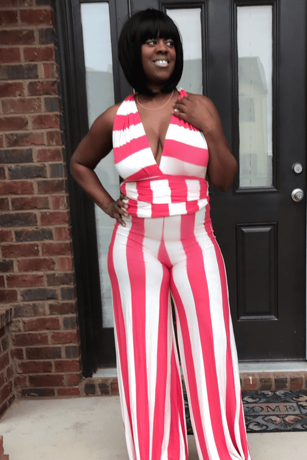 lee monet Jumpsuit Tied Up 2 Coral Striped Jumpsuit