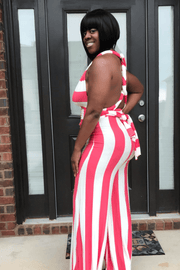lee monet Jumpsuit Tied Up 2 Coral Striped Jumpsuit