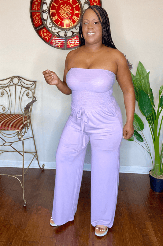 lee monet Jumpsuit Vacay Me Please Smocked Tube Jumpsuit (Dusty Lavender)