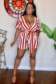 lee monet Jumpsuits & Rompers Eve Striped Woven Romper (Rust)