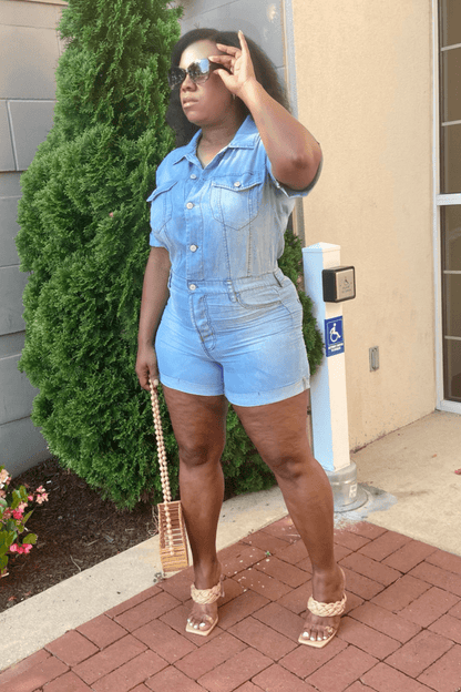 lee monet Jumpsuits & Rompers Good Times Chambray Denim Romper (Sky)