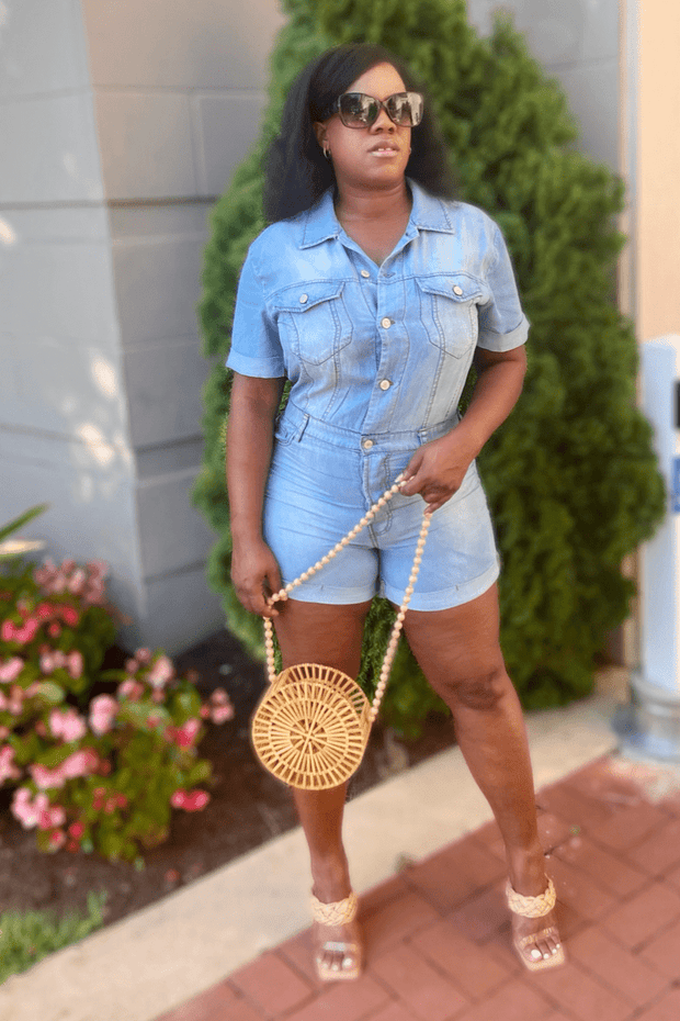 lee monet Jumpsuits & Rompers Good Times Chambray Denim Romper (Sky)