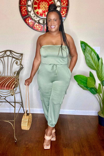 lee monet Jumpsuits & Rompers Simply Chic Cargo Tube Jumpsuit (Olive)