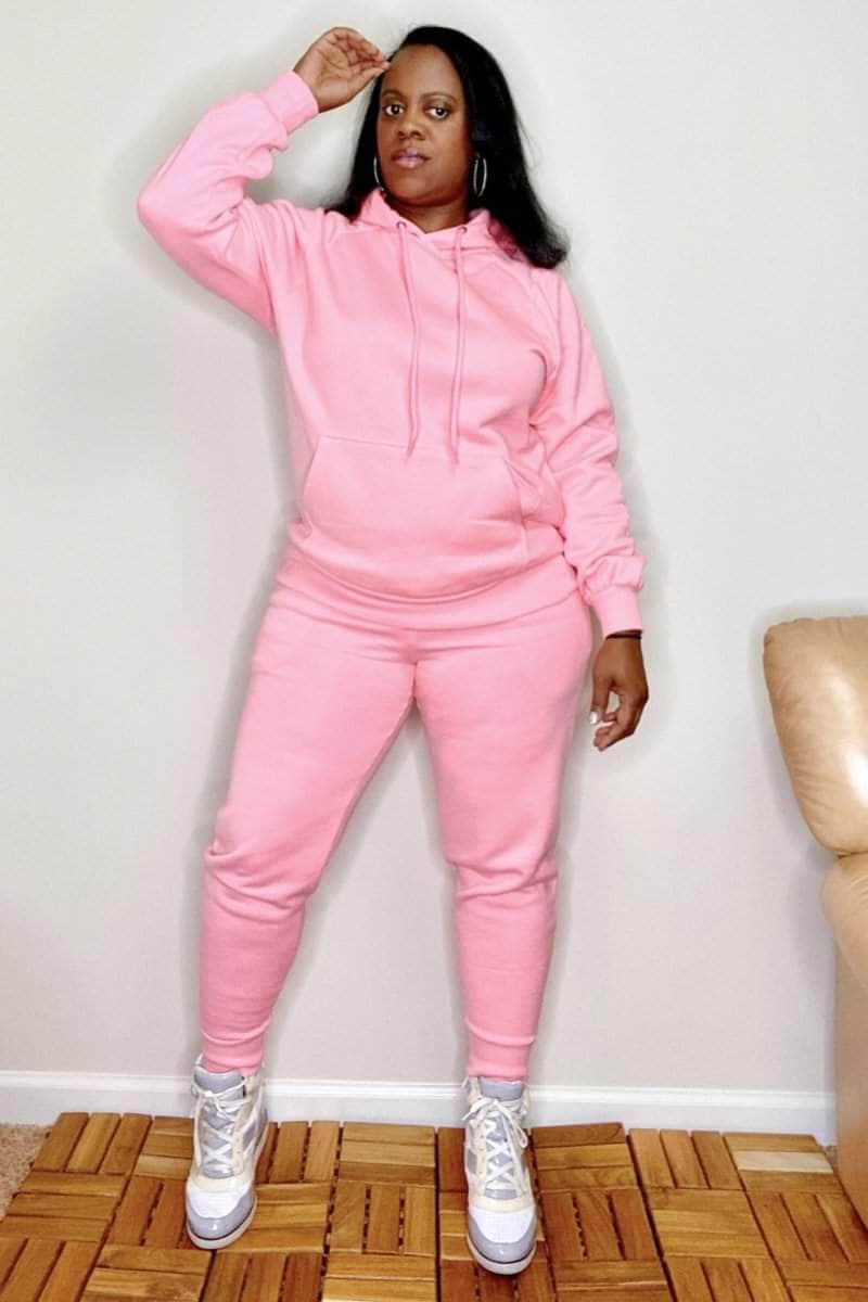 lee monet Outfit Sets Cellphone Pocket Hoodie Jogger Set- Bright Pink