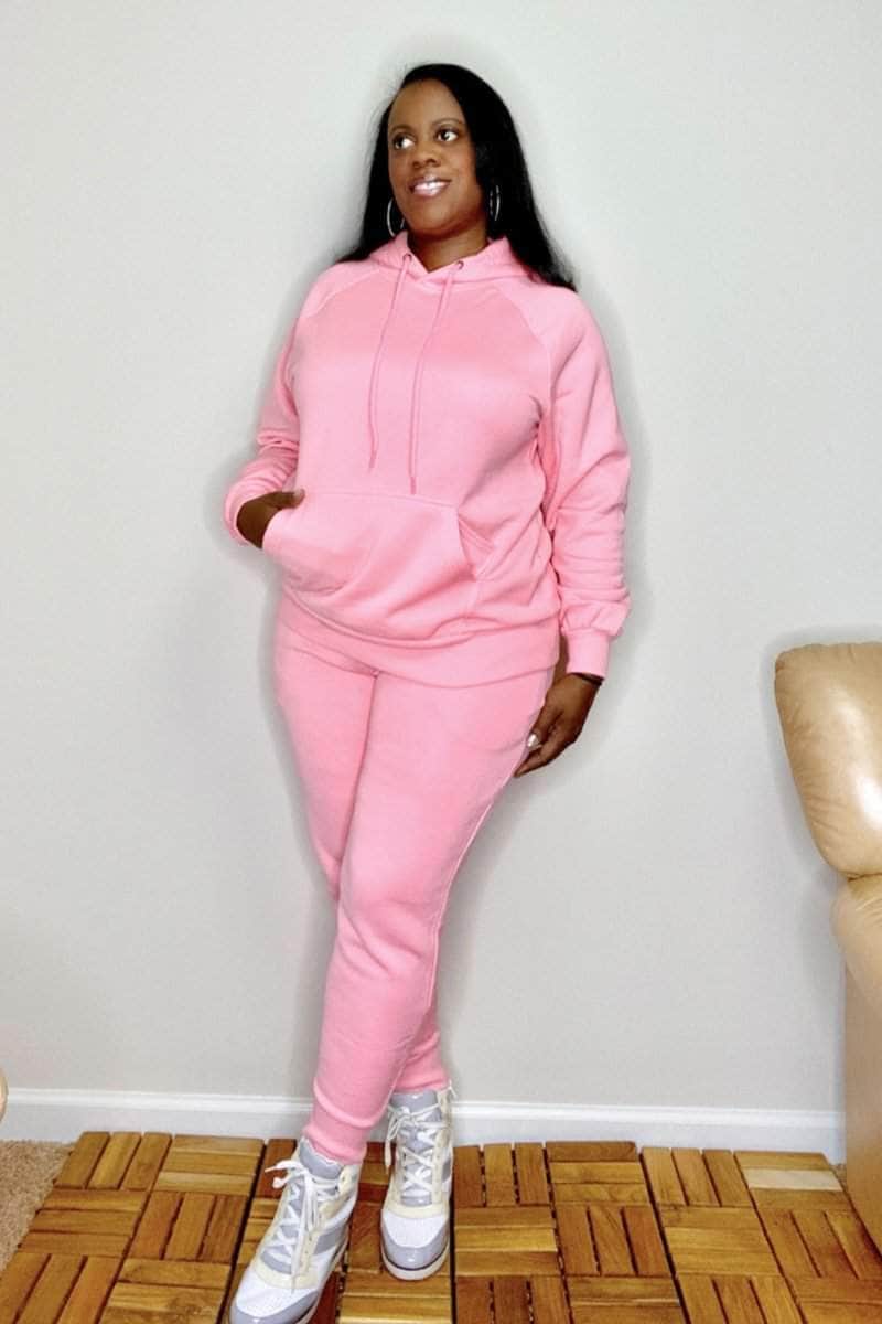 lee monet Outfit Sets Cellphone Pocket Hoodie Jogger Set- Bright Pink