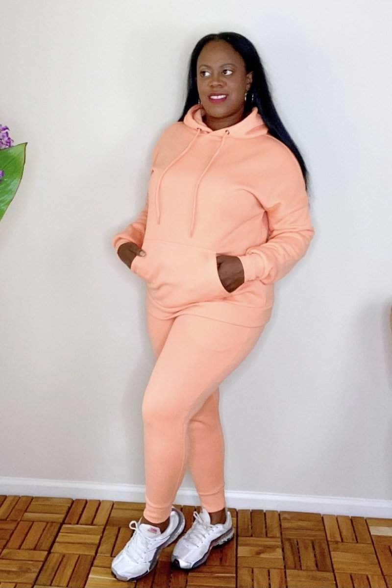 Cellphone Pocket Hoodie Jogger Set Peach Final Sale