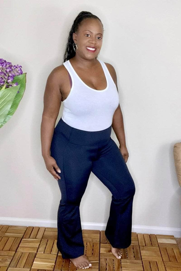 lee monet Pants Getting Active High Waist Flare Leggings (Black)