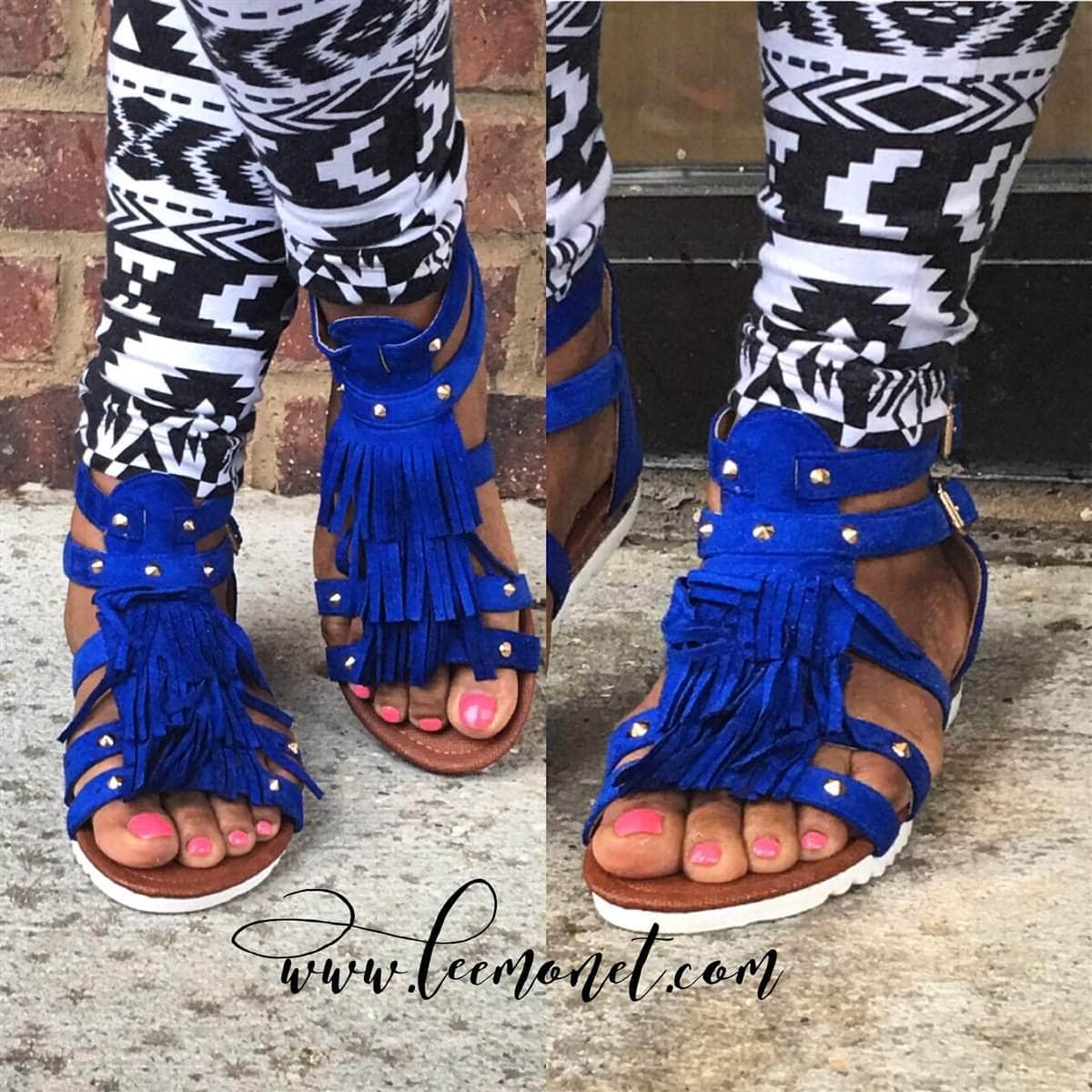 lee monet Shoes 6 / Blue Amiya Blue Gladiator Sandal