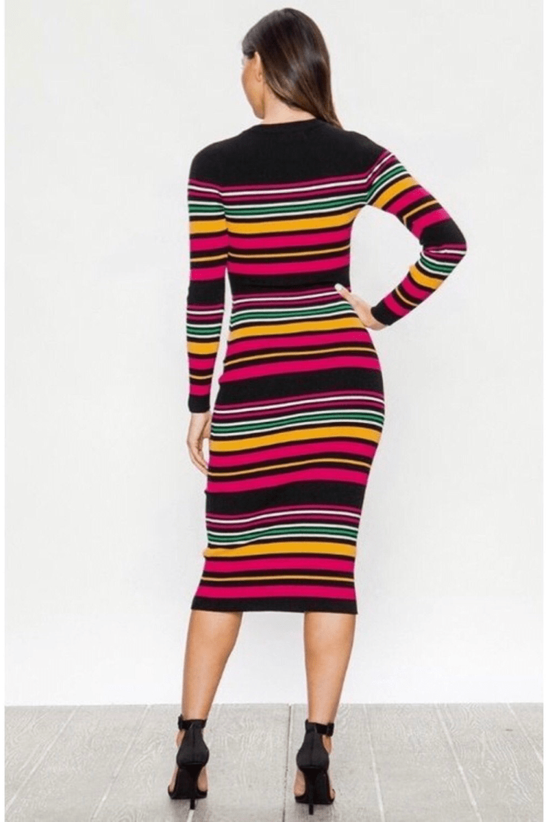 lee monet Striped Multi Color Knit Midi Dress