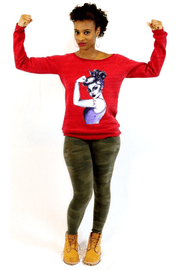 lee monet Tops Rosie Off the Shoulder Sweatshirt (Red)