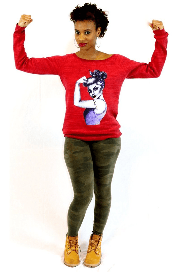 lee monet Tops Rosie Off the Shoulder Sweatshirt (Red)