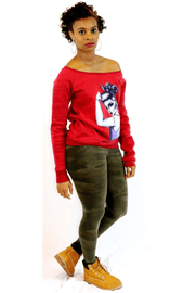 lee monet Tops Rosie Off the Shoulder Sweatshirt (Red)