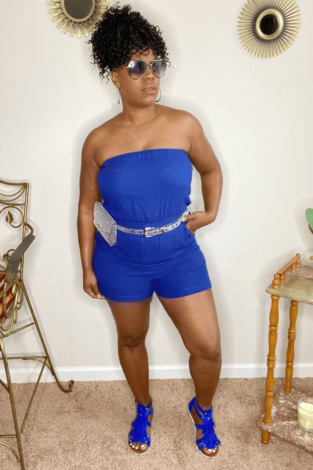 lee monet Tube Top Pocket Romper- Blue