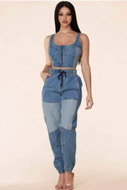 lee monet Two Tone Denim Jogger Set