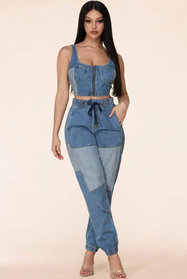 lee monet Two Tone Denim Jogger Set