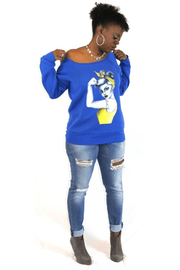vendor-unknown Tops Rosie Off the Shoulder Sweatshirt (Blue)