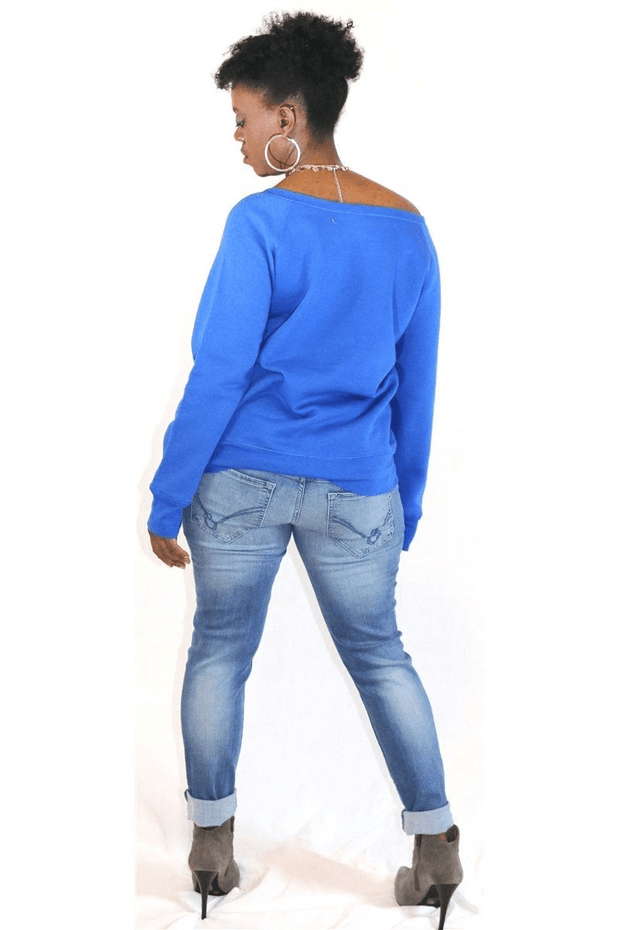 vendor-unknown Tops Rosie Off the Shoulder Sweatshirt (Blue)