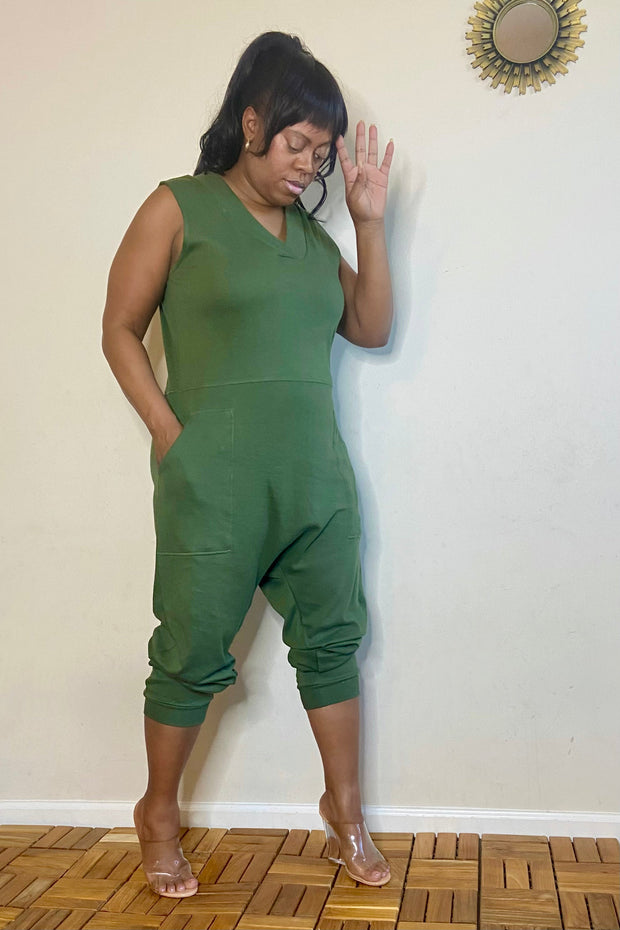 Zenana Jumpsuits & Rompers Just Chill Sleeveless Harem Jumpsuit (Army Green)
